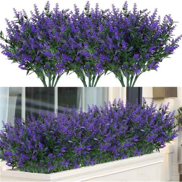 24 Bundles Outdoor Artificial Lavender Flower UV Resistant Shrubs Plant (Purple) - Picture 2 of 7